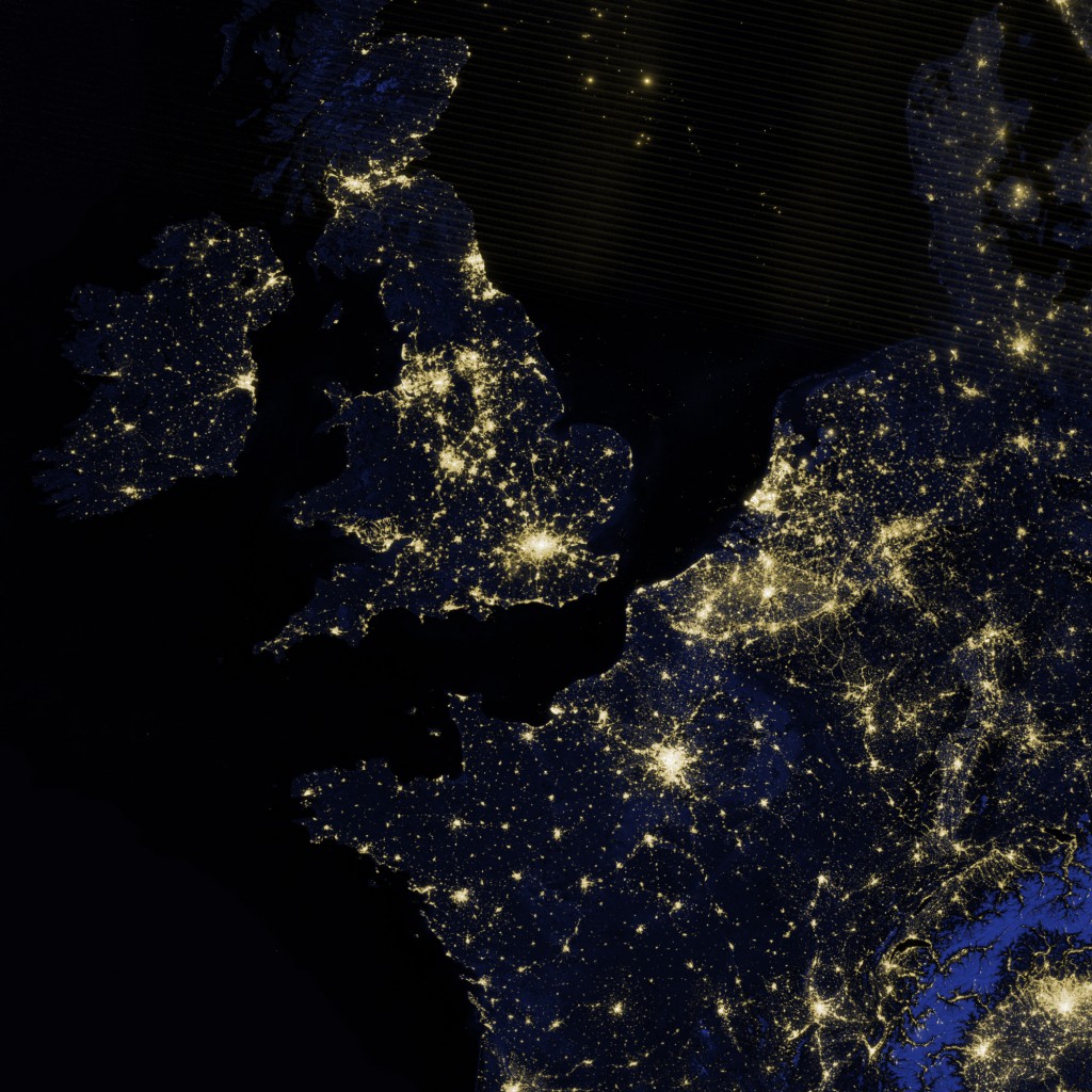 France and England at Night from Space